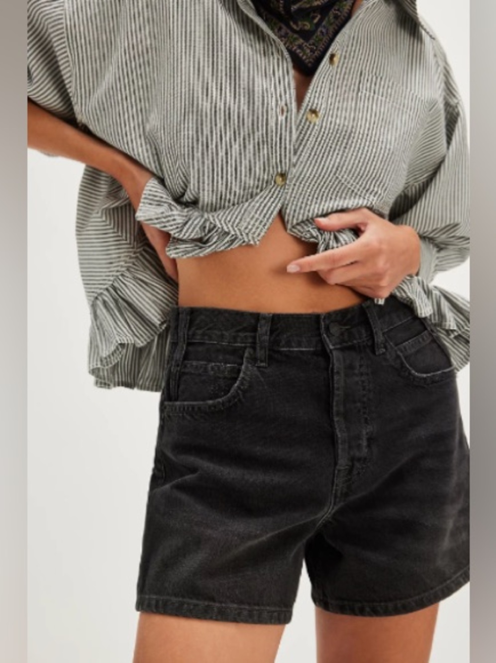 We The Free Tippi Denim Shorts Black Button-Fly Fading Rigid Cotton Bottoms